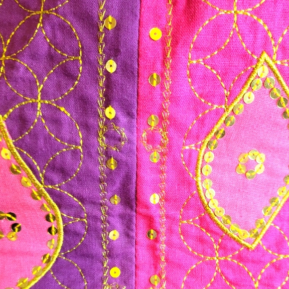 UNIQUE HAND MADE HOBO BOHO PINK AND PURPLE SEQUINS ACCENT TOTE MINT CONDITION - Picture 5 of 13